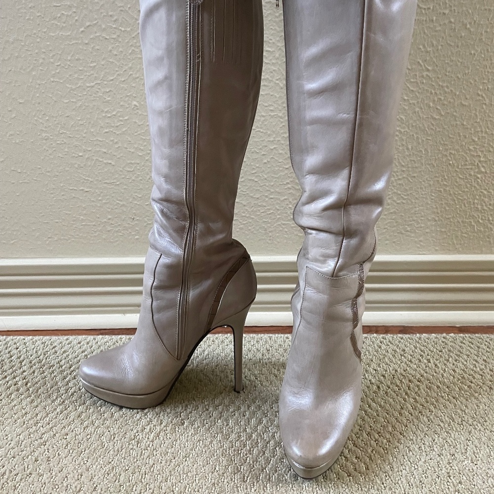 Sexy Lisa Pliner Taupe Knee High Leather Boots (8)